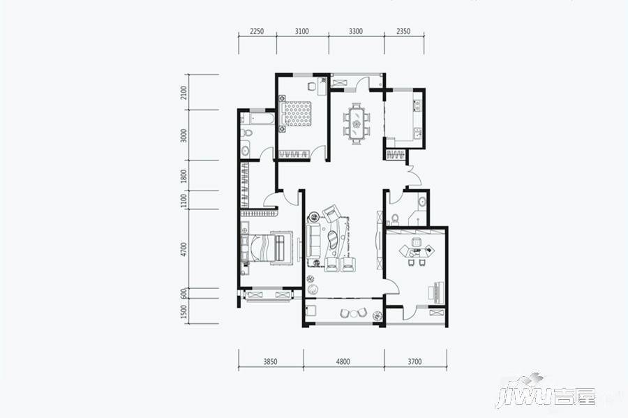 建发宝湖湾3室2厅1卫172㎡户型图