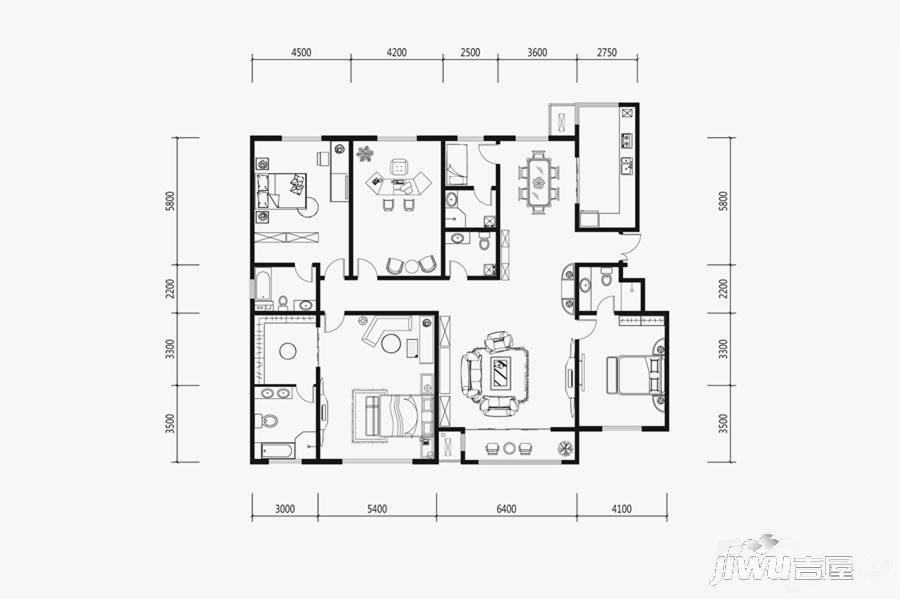 建发宝湖湾4室2厅4卫289㎡户型图