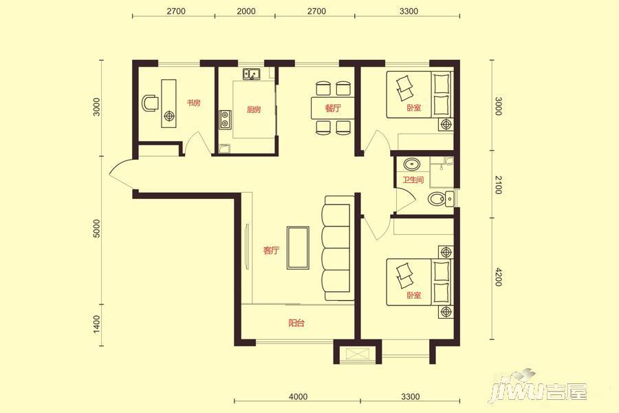 龙马阳光城3室2厅1卫107.8㎡户型图