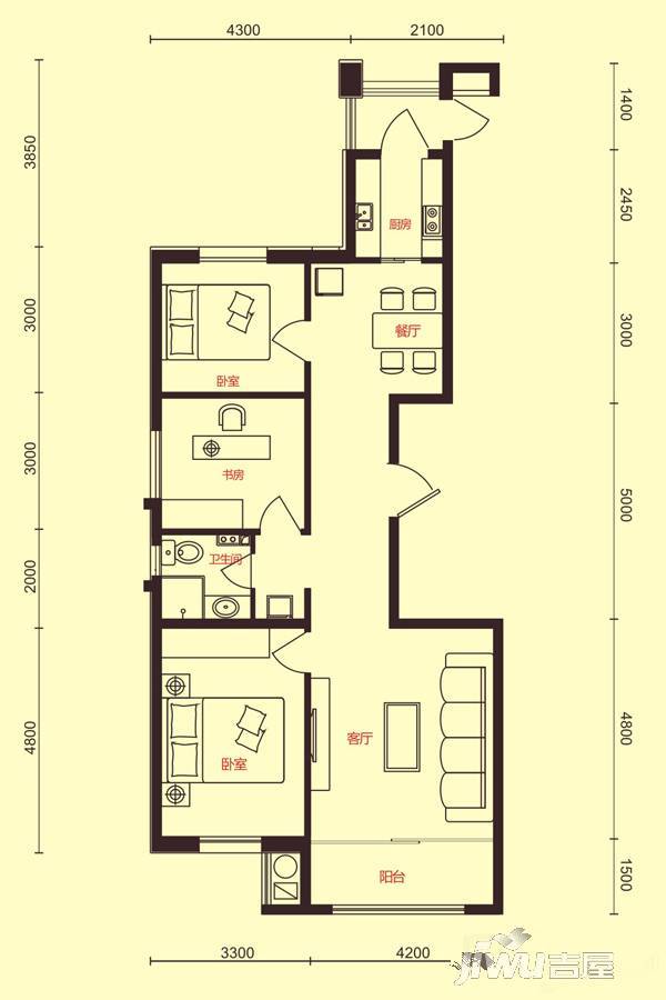 龙马阳光城3室2厅1卫116.6㎡户型图