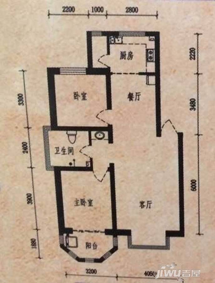 塞纳庄园2室2厅1卫92.5㎡户型图