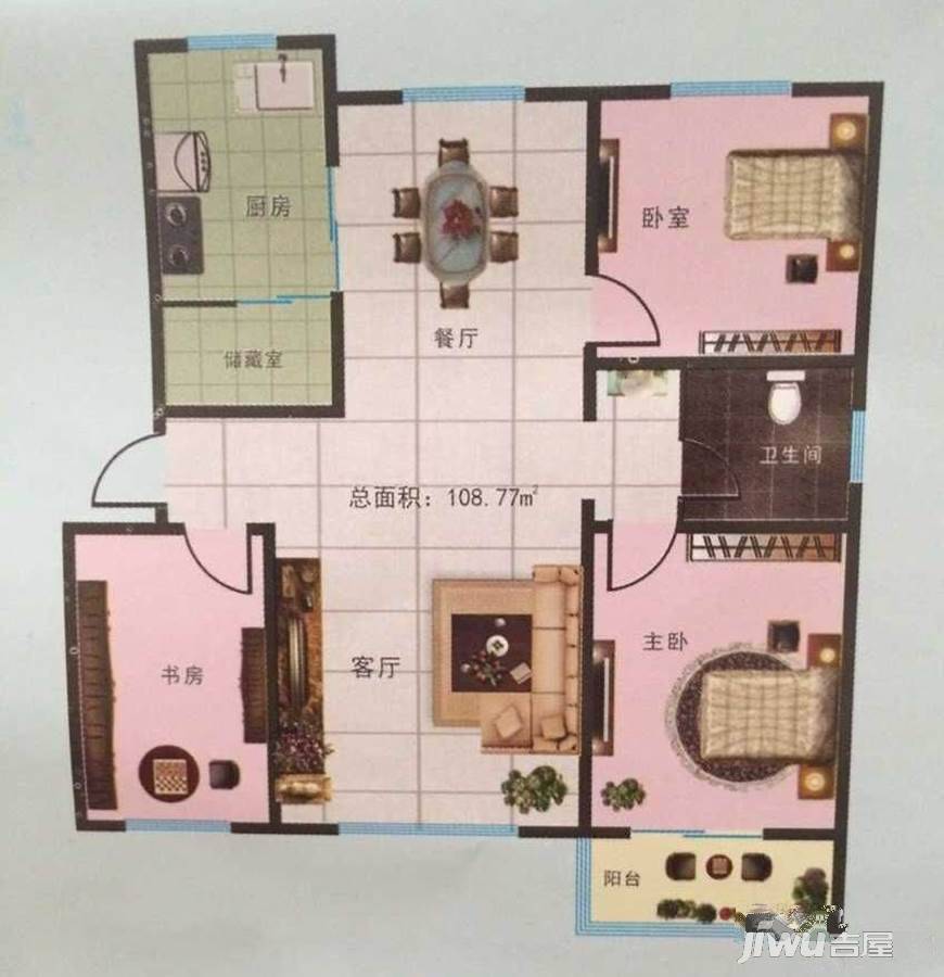 香溪苑3室2厅1卫108.8㎡户型图