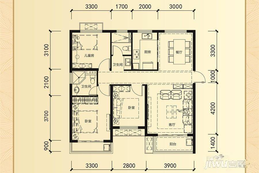 中天新郡四期熙悦3室2厅2卫125㎡户型图