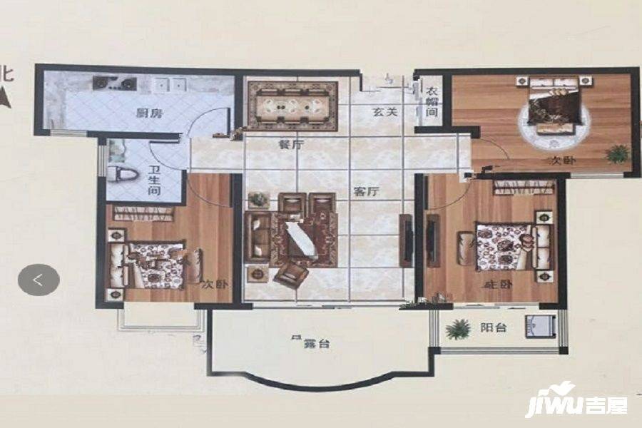 定州鵬洲麗城12號樓戶型圖_首付金額_3室2廳2衛_100.0平米 - 吉屋網