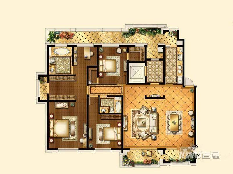 复地御钟山4室2厅2卫200㎡户型图