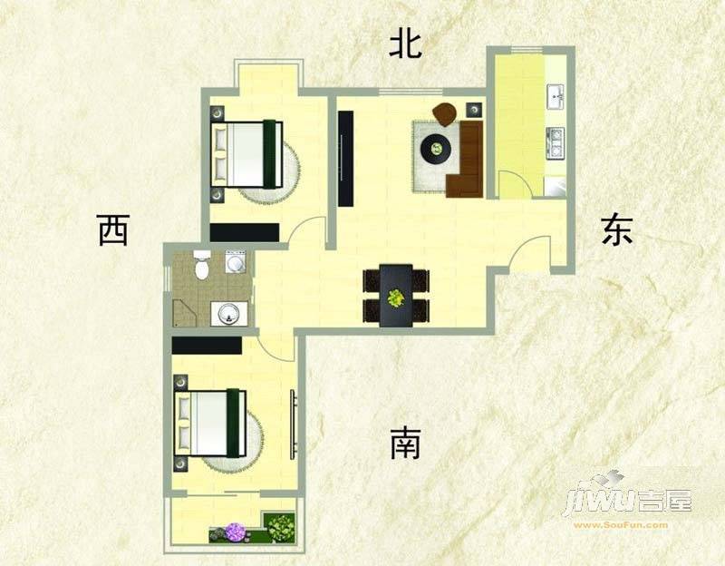 银河之都2室2厅1卫102㎡户型图