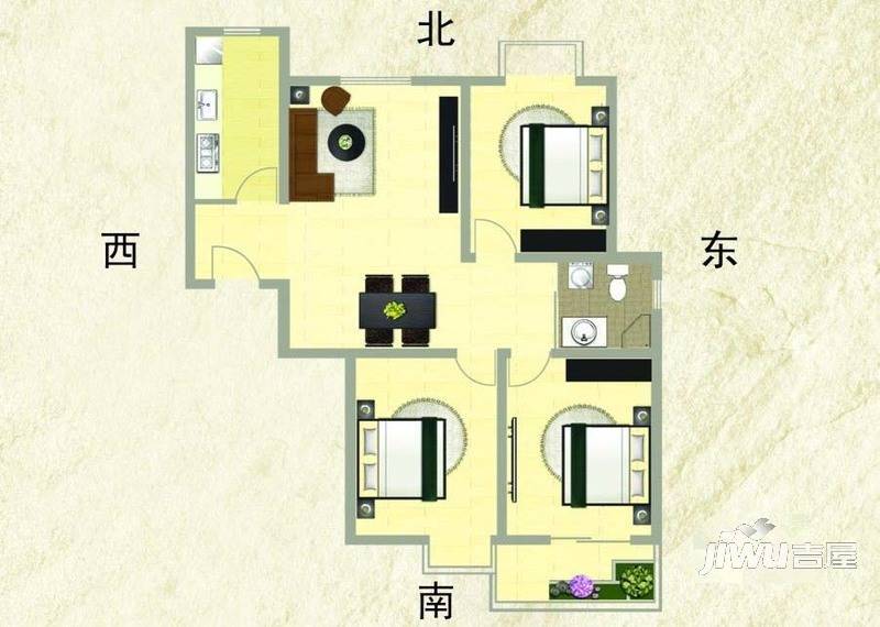 银河之都3室2厅1卫120㎡户型图