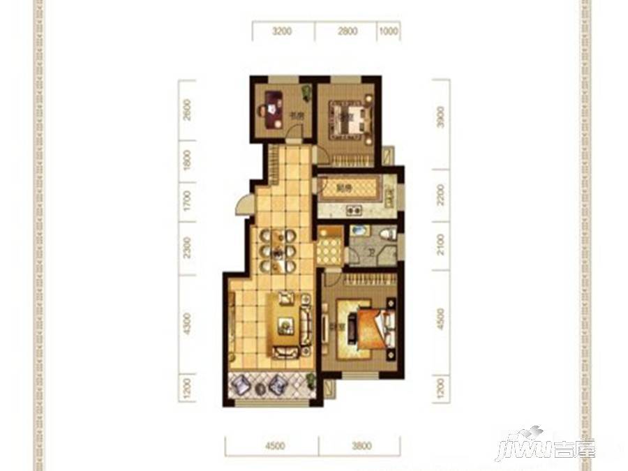 中豪城市之星3室2厅1卫114.6㎡户型图