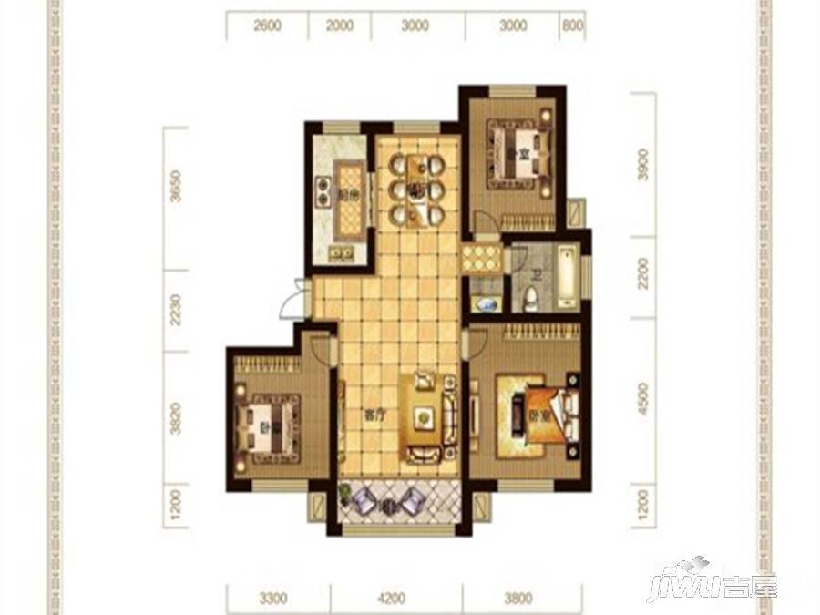 中豪城市之星3室2厅2卫121.4㎡户型图