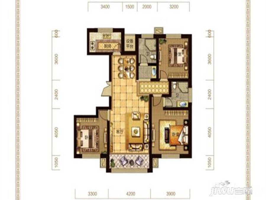 中豪城市之星3室2厅1卫126.7㎡户型图