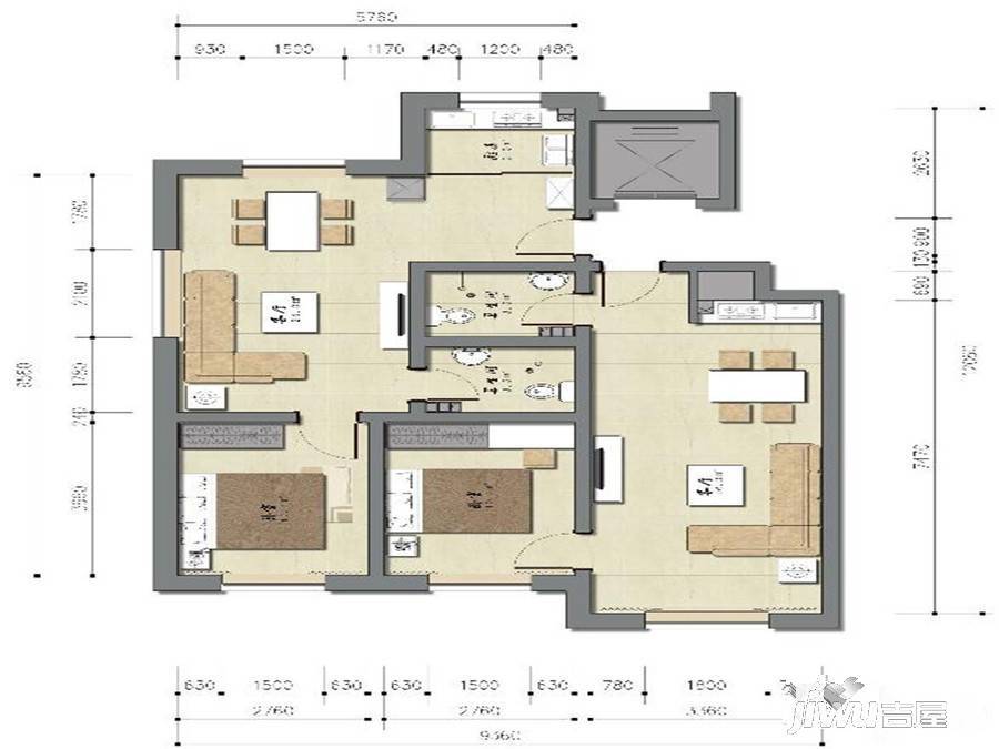 君悦豪庭2室2厅2卫100㎡户型图