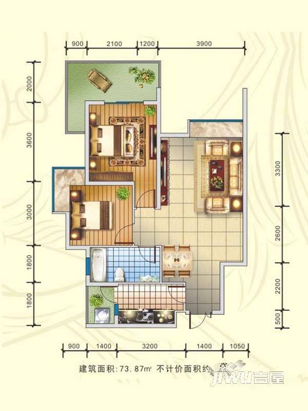 东湖半岛2室2厅1卫73.9㎡户型图