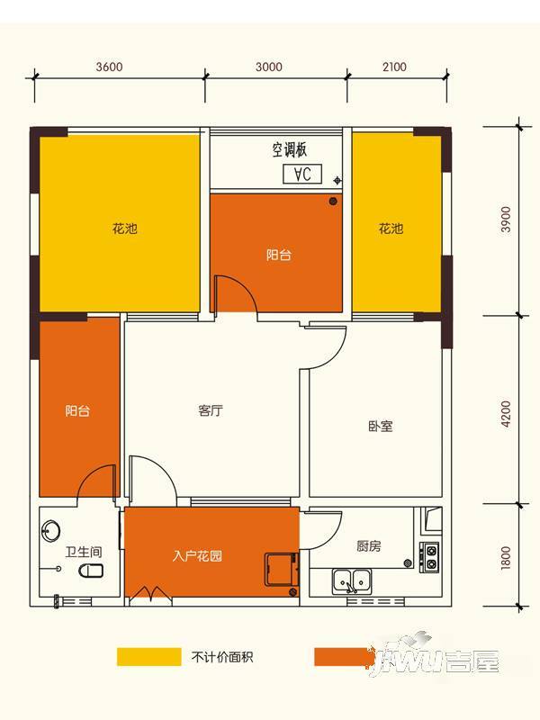 城市理想3室2厅2卫58.8㎡户型图