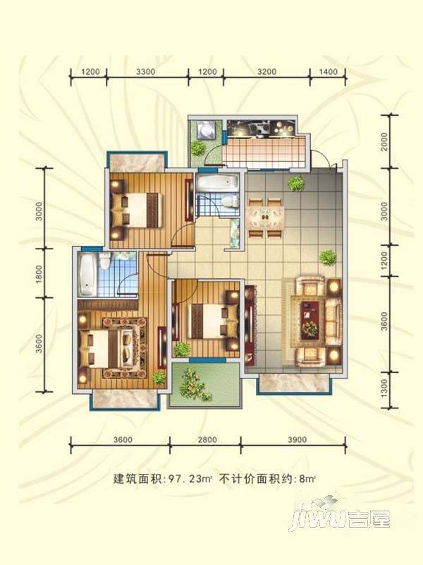 东湖半岛3室2厅2卫97.2㎡户型图