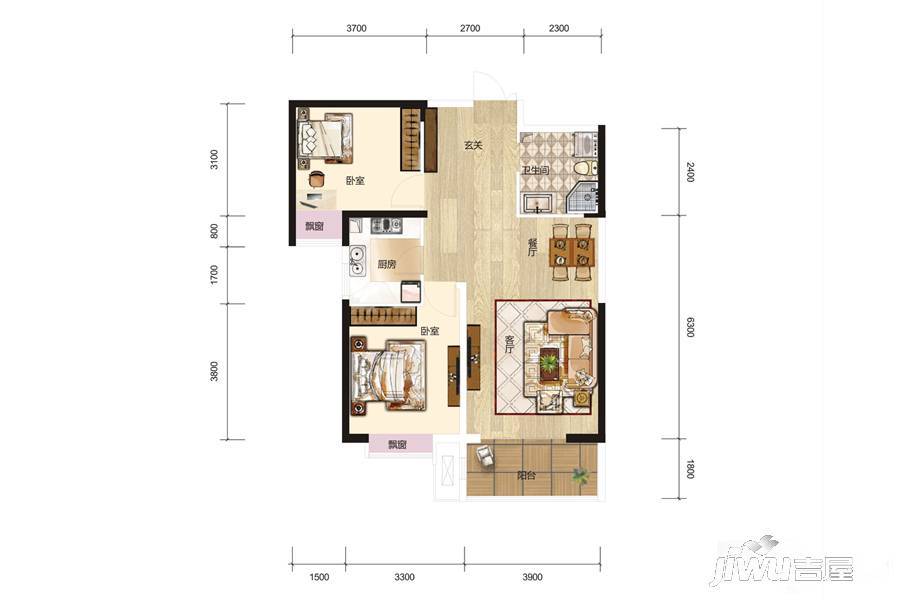 兰石睿智名居2室2厅1卫92.5㎡户型图