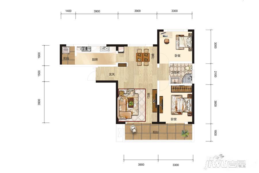 兰石睿智名居2室2厅1卫95.7㎡户型图