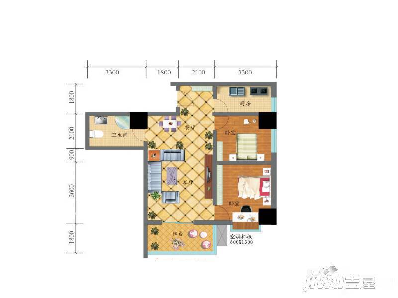 金港新城商住楼2室2厅1卫95㎡户型图