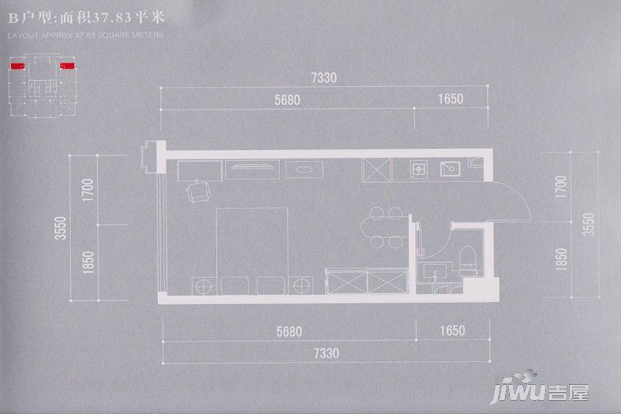 君玺国际1室0厅1卫37.8㎡户型图