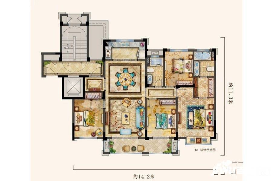 中梁温岭印象4室3厅2卫139㎡户型图