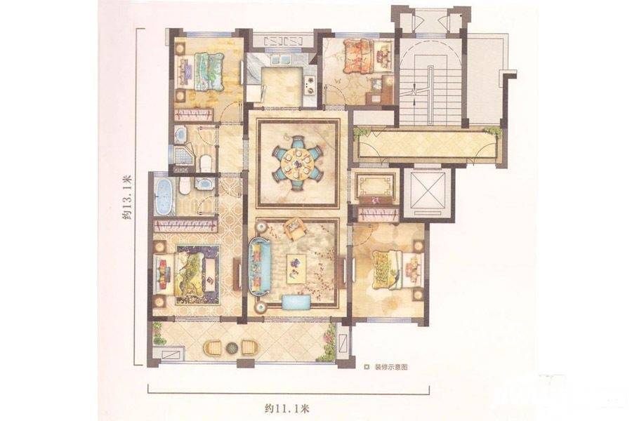 中梁温岭印象4室3厅3卫130㎡户型图