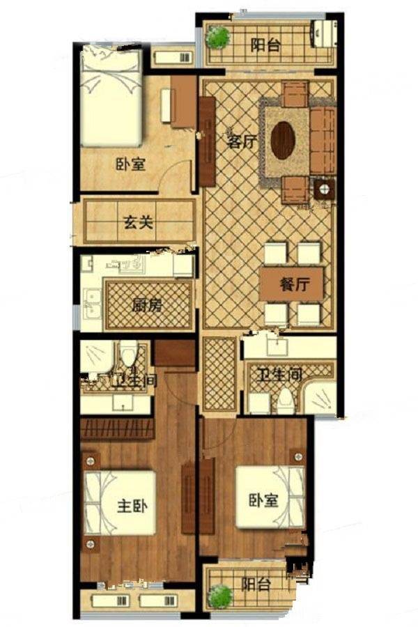弘润中心3室2厅2卫120㎡户型图