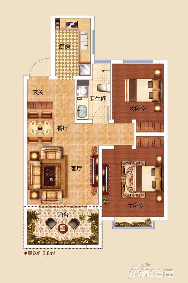 龙鑫佳苑2室2厅1卫83㎡户型图