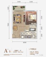 华飞天波兰亭1室2厅1卫65.3㎡户型图