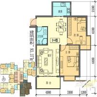 聚福新城2室1厅1卫93.4㎡户型图