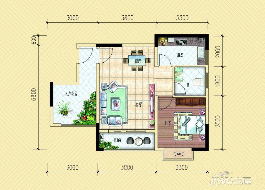 锦绣公馆1室1厅1卫65.9㎡户型图