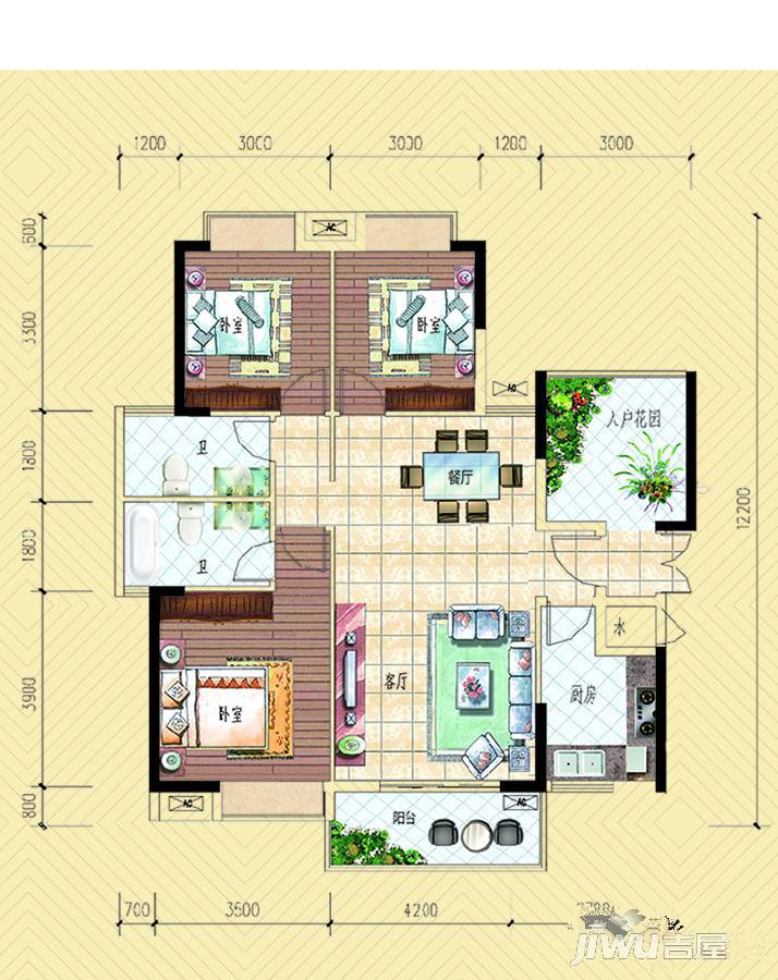 锦绣公馆3室3厅2卫118.3㎡户型图