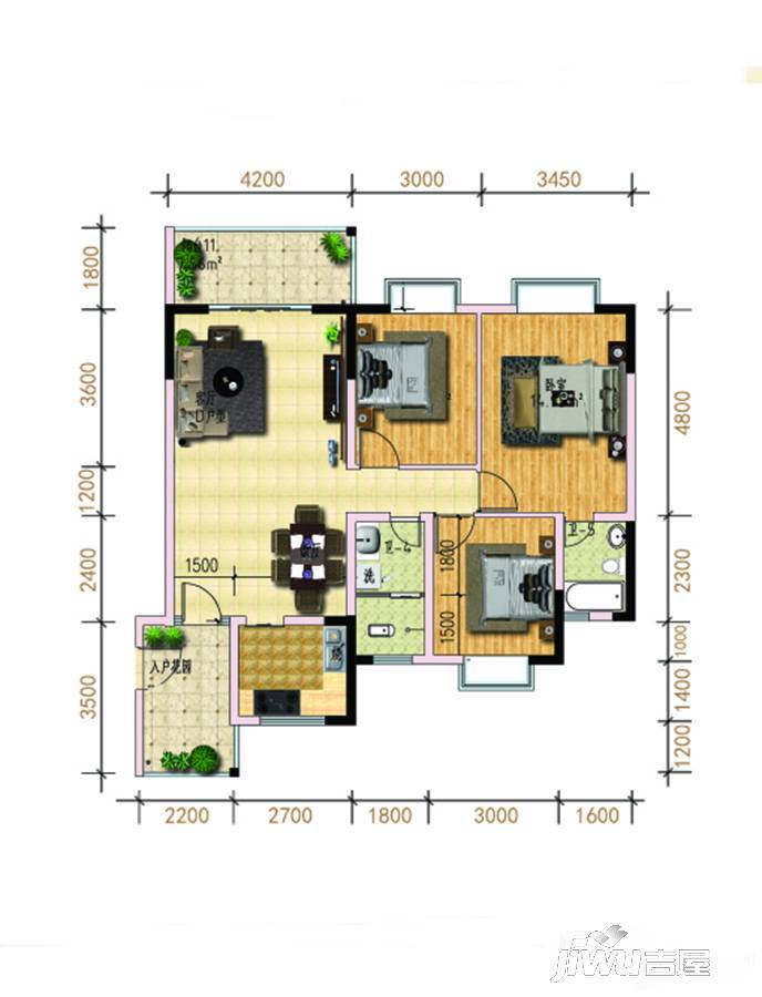 南明新苑3室2厅2卫110.9㎡户型图