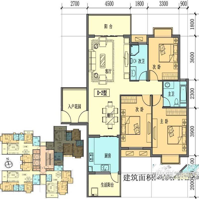 聚福新城3室1厅2卫134.5㎡户型图