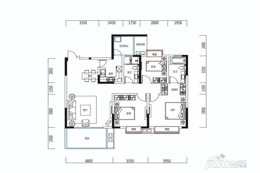 恒大天府半岛3室2厅2卫139㎡户型图