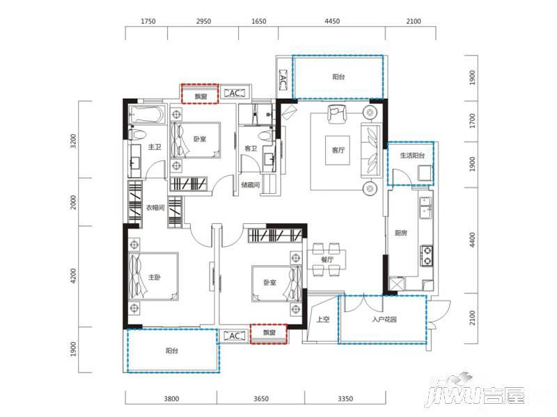 恒大天府半岛3室2厅2卫138㎡户型图