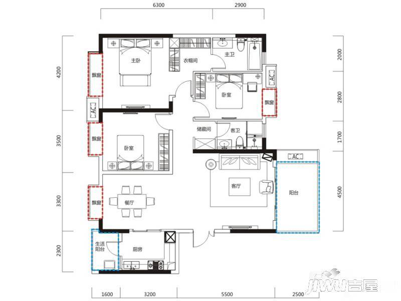 恒大天府半岛3室2厅2卫146㎡户型图