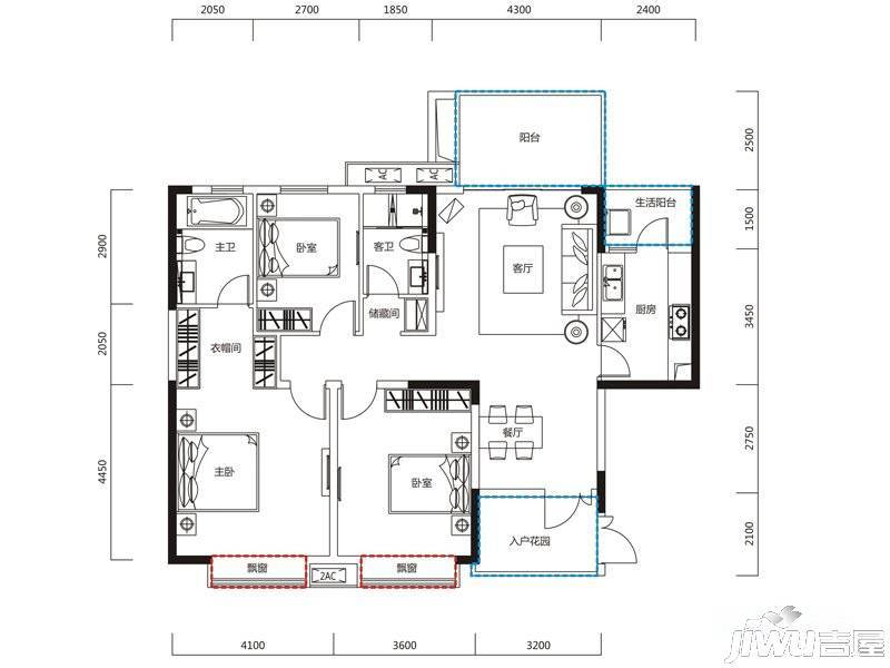 恒大天府半岛3室2厅2卫146.1㎡户型图