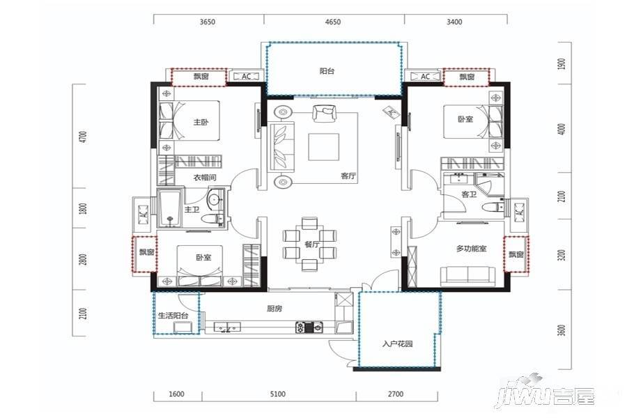 恒大天府半岛4室2厅2卫156㎡户型图