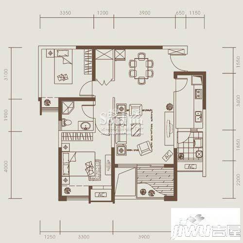 华润二十四城2室2厅1卫89㎡户型图