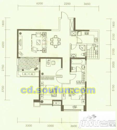 华润二十四城3室2厅2卫125㎡户型图