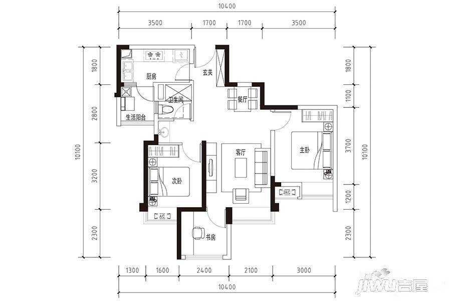 万科金色城市2室2厅1卫75㎡户型图