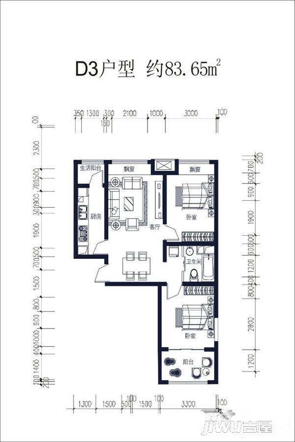 香颂太华商街普通住宅83.7㎡户型图