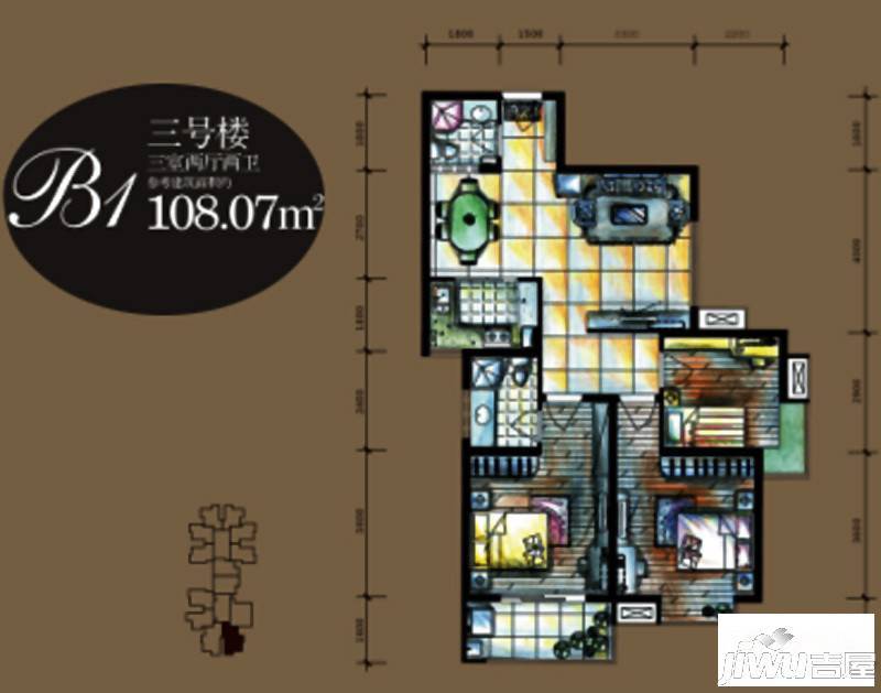 新旅城3室2厅2卫108.1㎡户型图