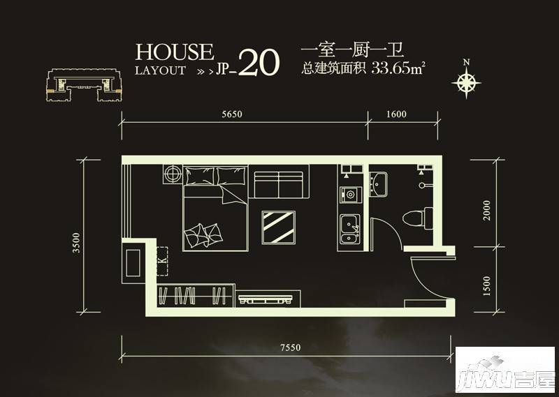 金品会展世界城1室0厅1卫33.6㎡户型图