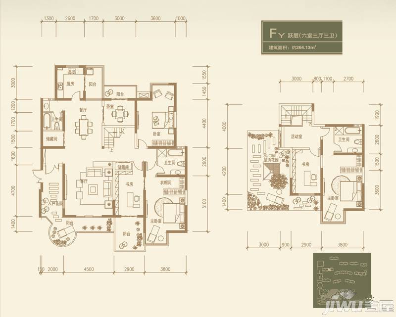 九锦台6室3厅3卫264.1㎡户型图