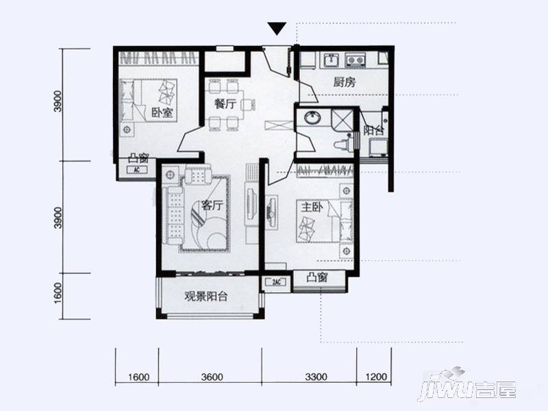 鸿基新城2室2厅1卫79㎡户型图