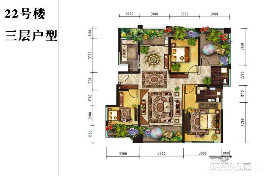 龙泊湾3室2厅2卫124.2㎡户型图