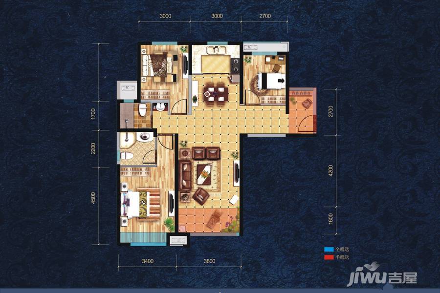 奥林匹克花园3室2厅2卫111.4㎡户型图