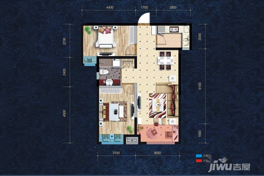 奥林匹克花园2室2厅1卫82.8㎡户型图