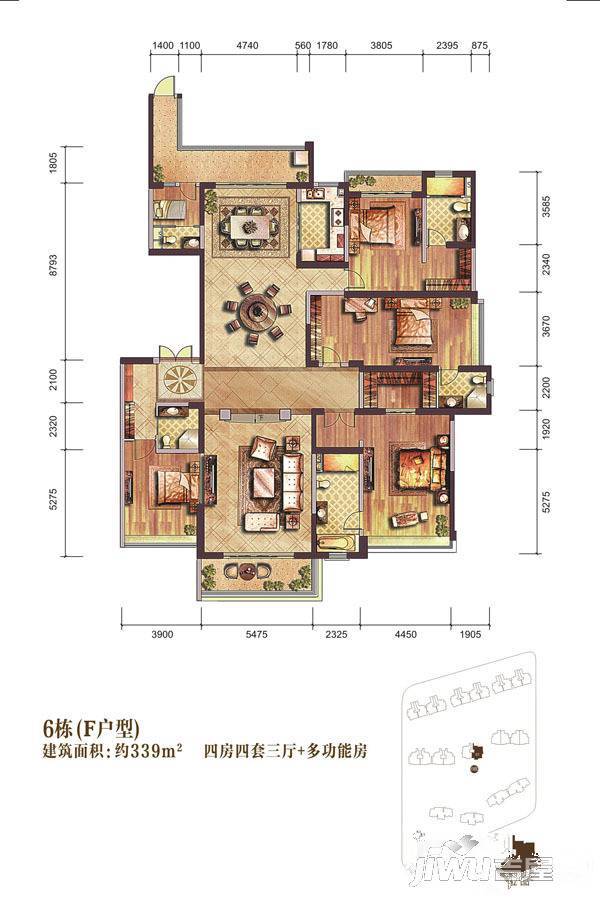 雅居乐御宾府4室3厅5卫339㎡户型图