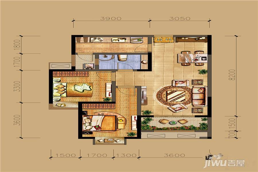 华润·二十四城2室2厅1卫85.3㎡户型图